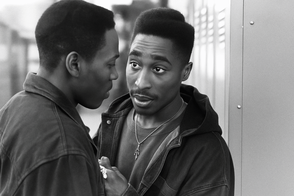 Tupac Shakur 與好友對峙的場景，出自1992年嘻哈電影《Juice》