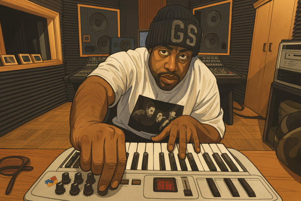 DJ Premier 嘻哈製作人 在錄音室操作合成器