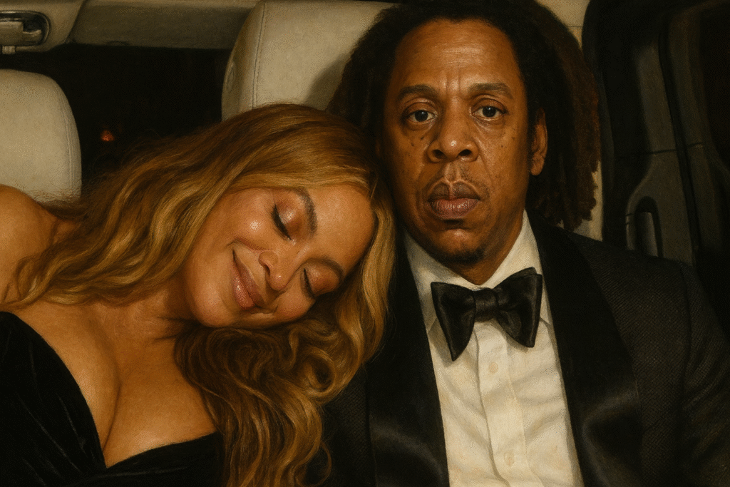 Jay-Z 與 Beyoncé 坐在車內，展現音樂夫妻檔的優雅與真實情感