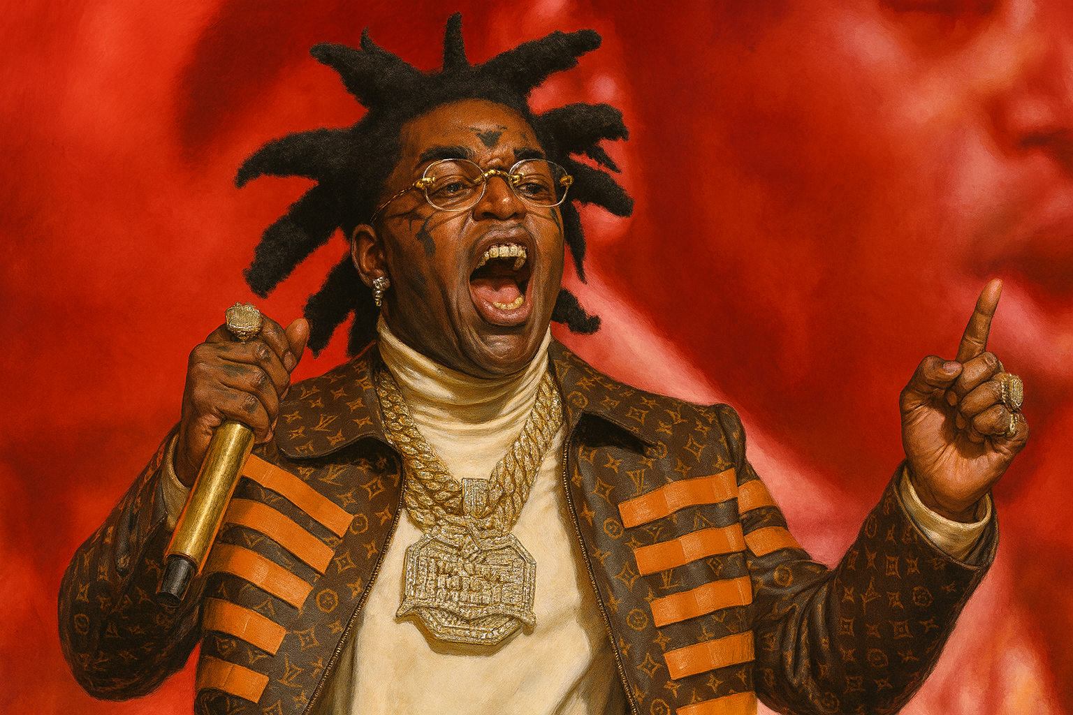 Kodak Black 握著麥克風激情演唱的經典造型照