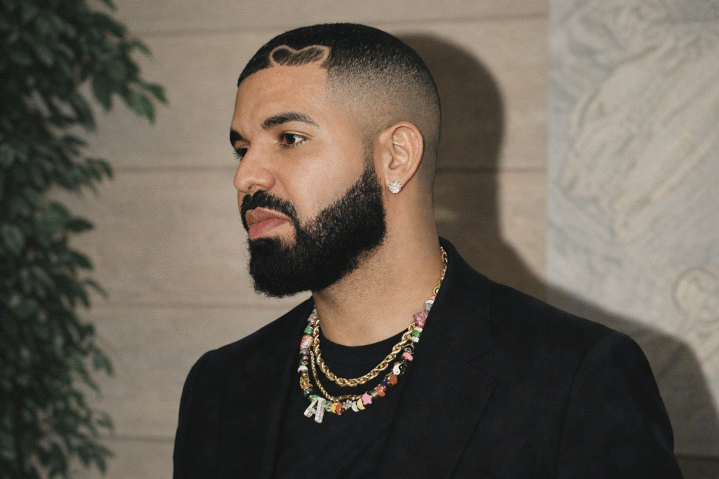 Drake 出席公開活動的側面肖像照片