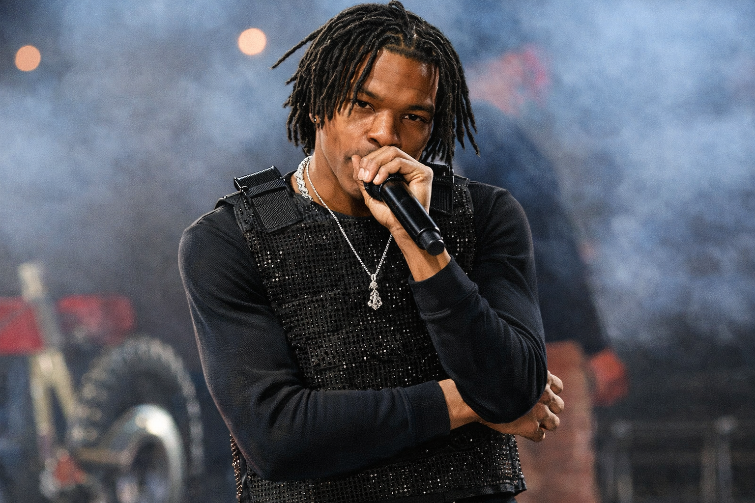 Lil Baby 在大型演唱會舞台上進行現場演出