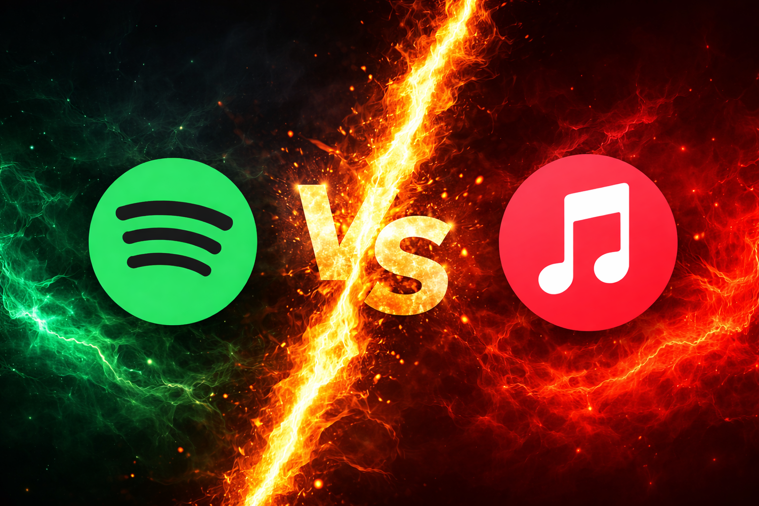 Spotify vs Apple Music 音樂串流平台比較圖 火焰對決視覺設計
